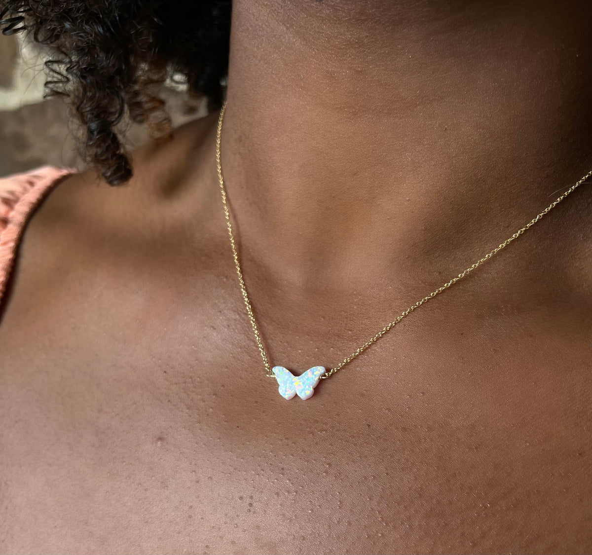 White Butterfly Pendant Necklace