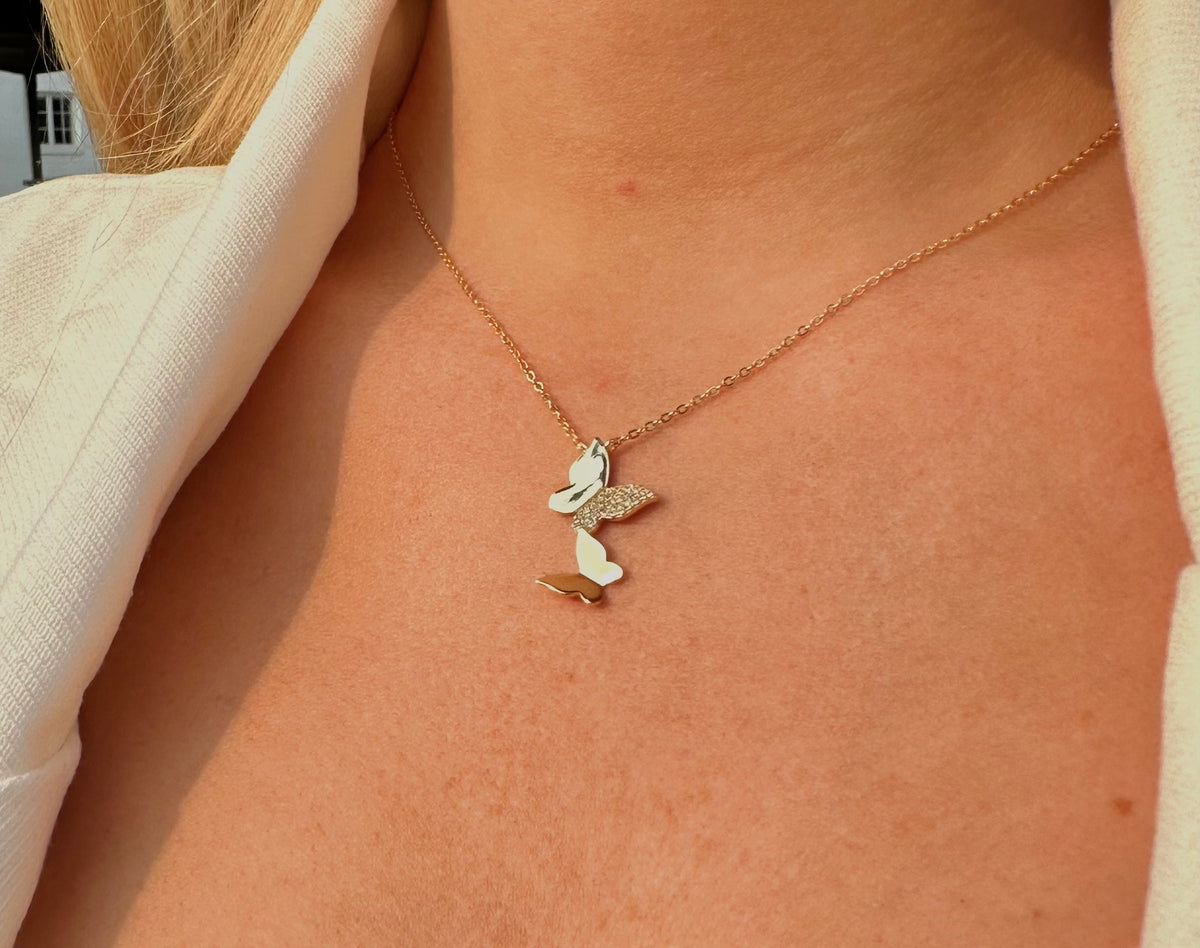 Double Butterfly Gold Necklace